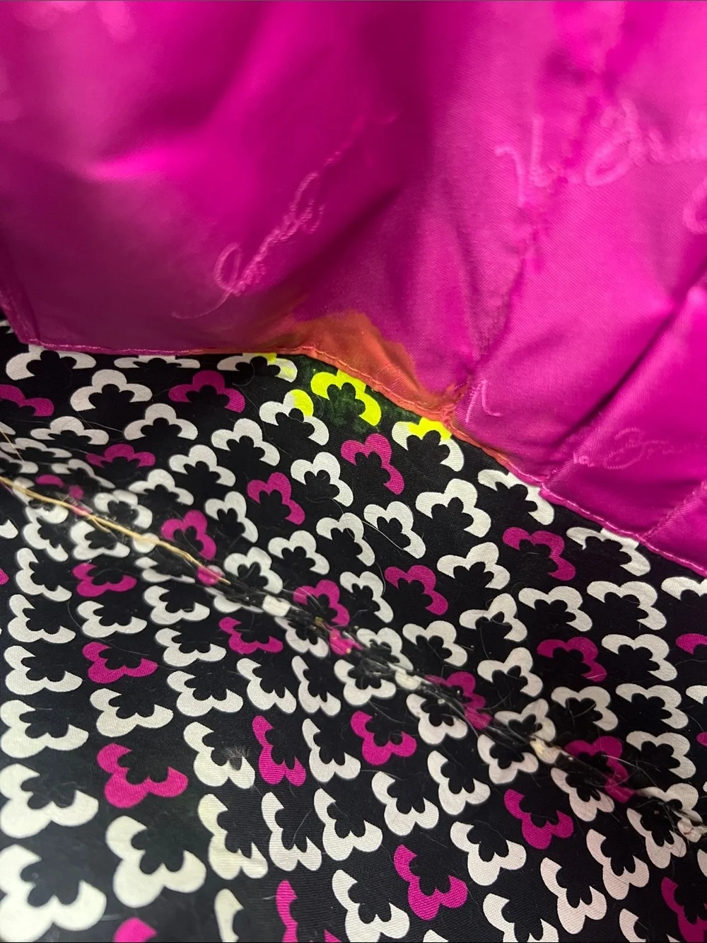 Vera Bradley Black Cream & Magenta Quilted Tote